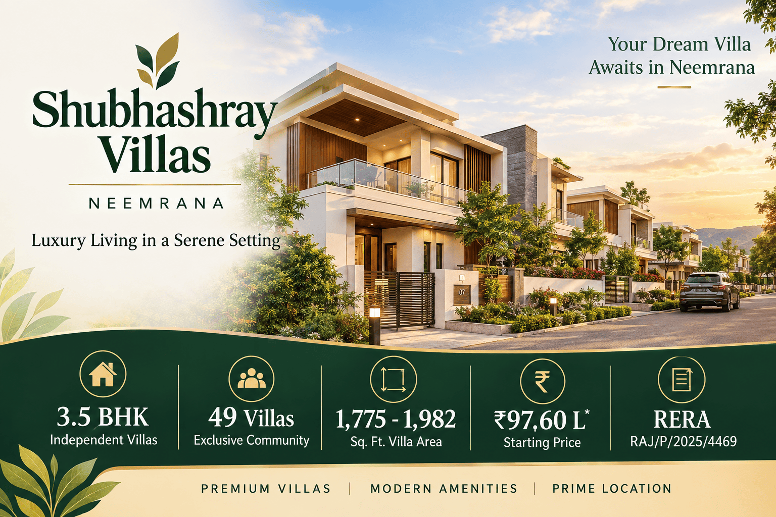 Shubhashray Villas Neemrana grand entrance gate with luxury villas