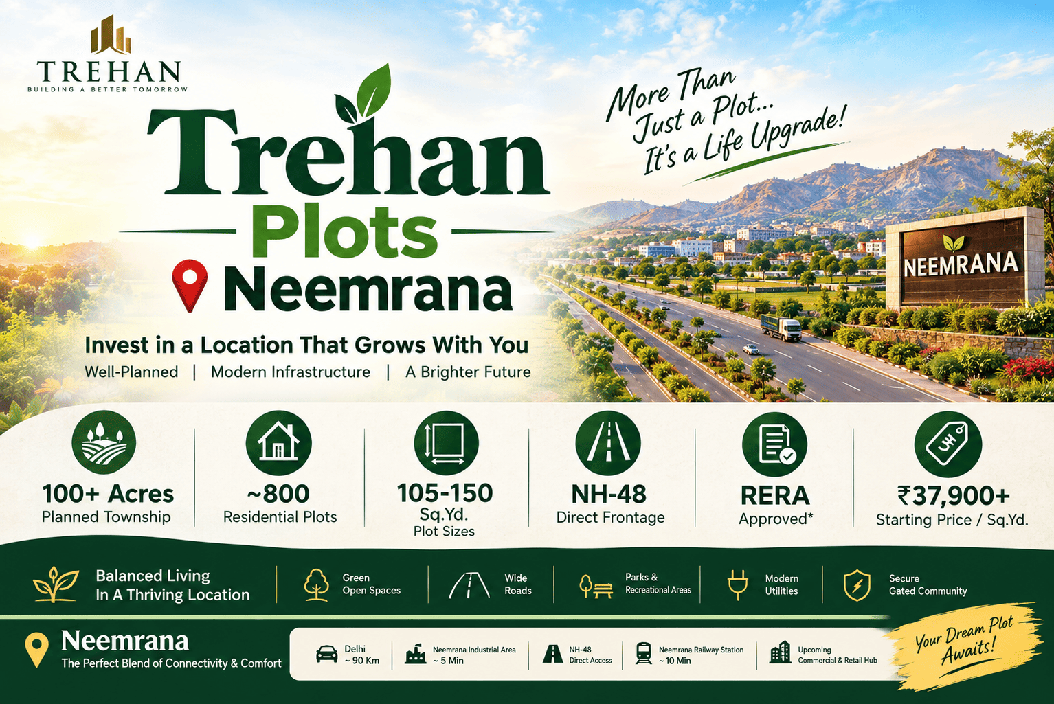 Trehan Plots Neemrana grand entrance gate with residential plots