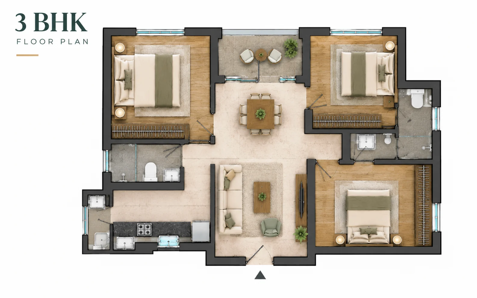 Reverence Ashadeep Green Acres 3 BHK home layout